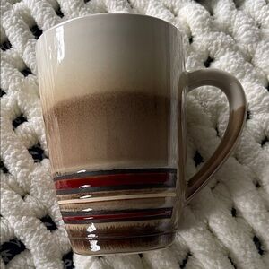 Better Homes And Gardens Cream and Brown Mug with Red Accents